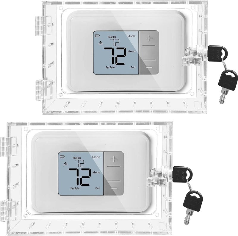 Young Dance 2PCS Large Thermostat Lock Box Cover with Key,Clear Thermostat Cover with Lock Fits Honeywell Thermostat On Wall,AC Lock Box Cover with Key Fits Thermostats 6.5" W x5.0 H or Smaller - Image 1